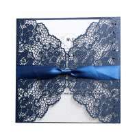 Dark Blue Lace Invitation Card  Laser Wedding Invitation